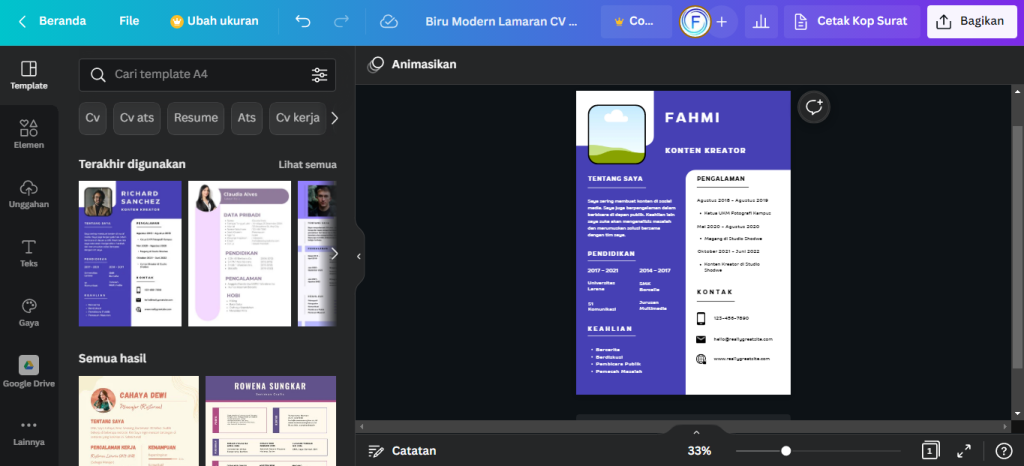 Cara Membuat CV di Canva
