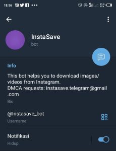 Bot Instasave di aplikasi Telegram